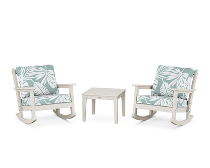POLYWOOD® Chippendale 3-Piece Deep Seating Rocker Set in Sand / Leaf Glacier Spa