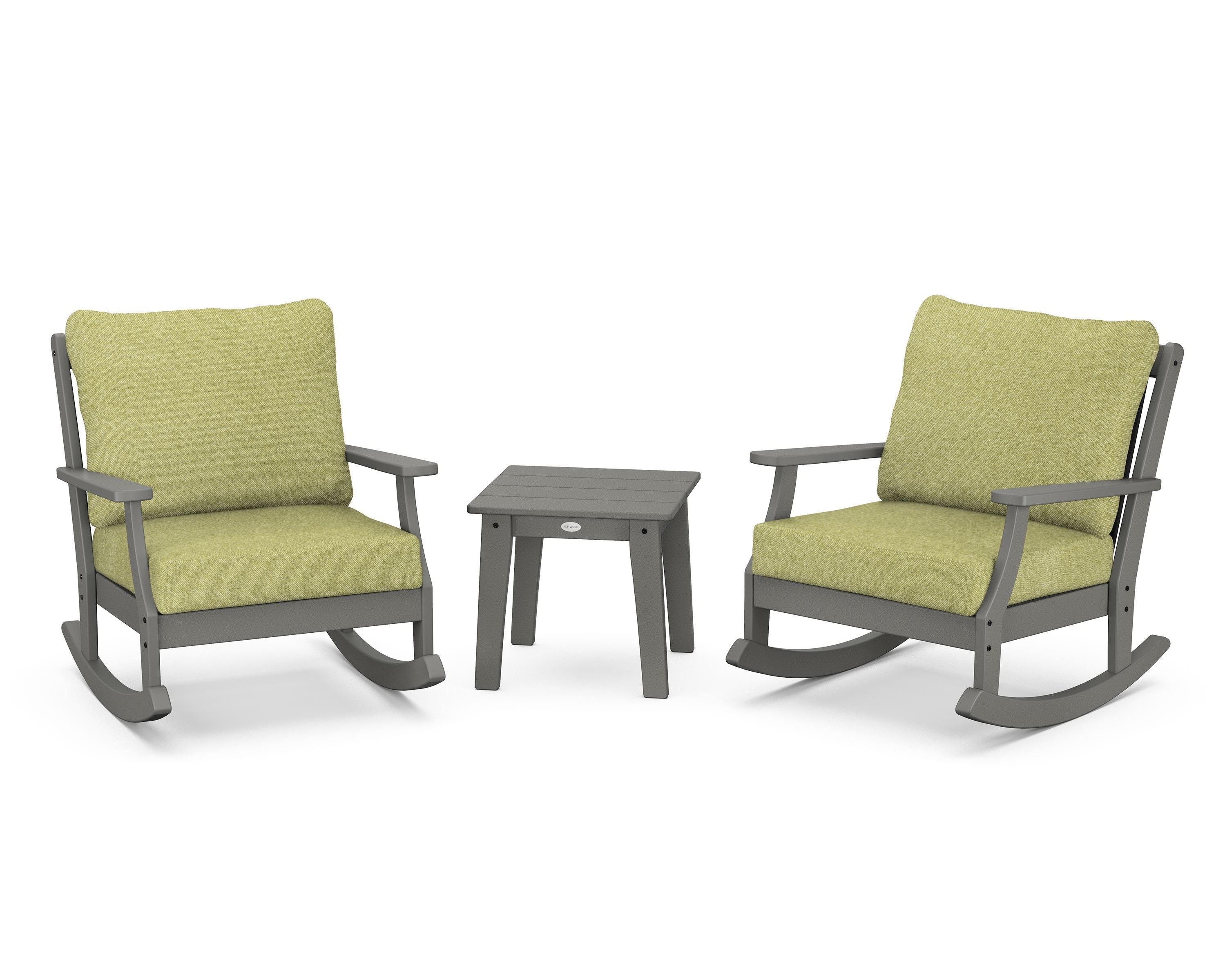 POLYWOOD® Braxton 3-Piece Deep Seating Rocker Set in Slate Grey / Chartreuse Boucle