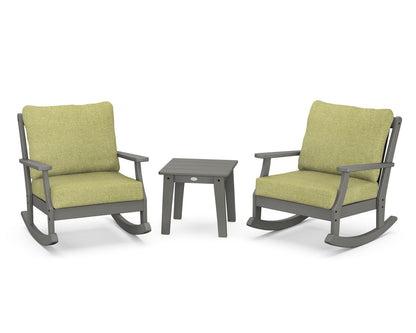 POLYWOOD® Braxton 3-Piece Deep Seating Rocker Set in Slate Grey / Chartreuse Boucle