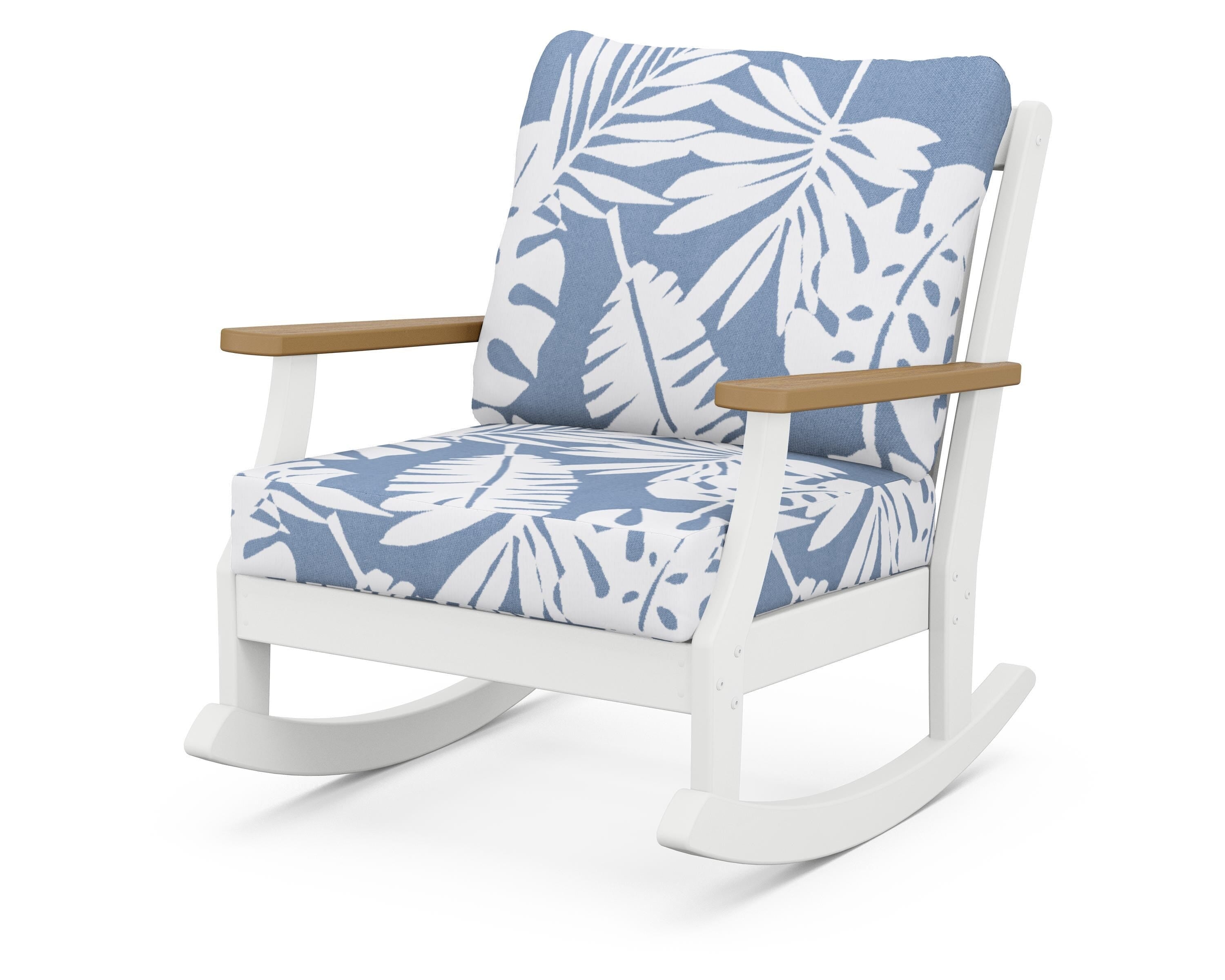 POLYWOOD® Braxton Deep Seating Rocking Chair in White / Natural / Leaf Sky Blue
