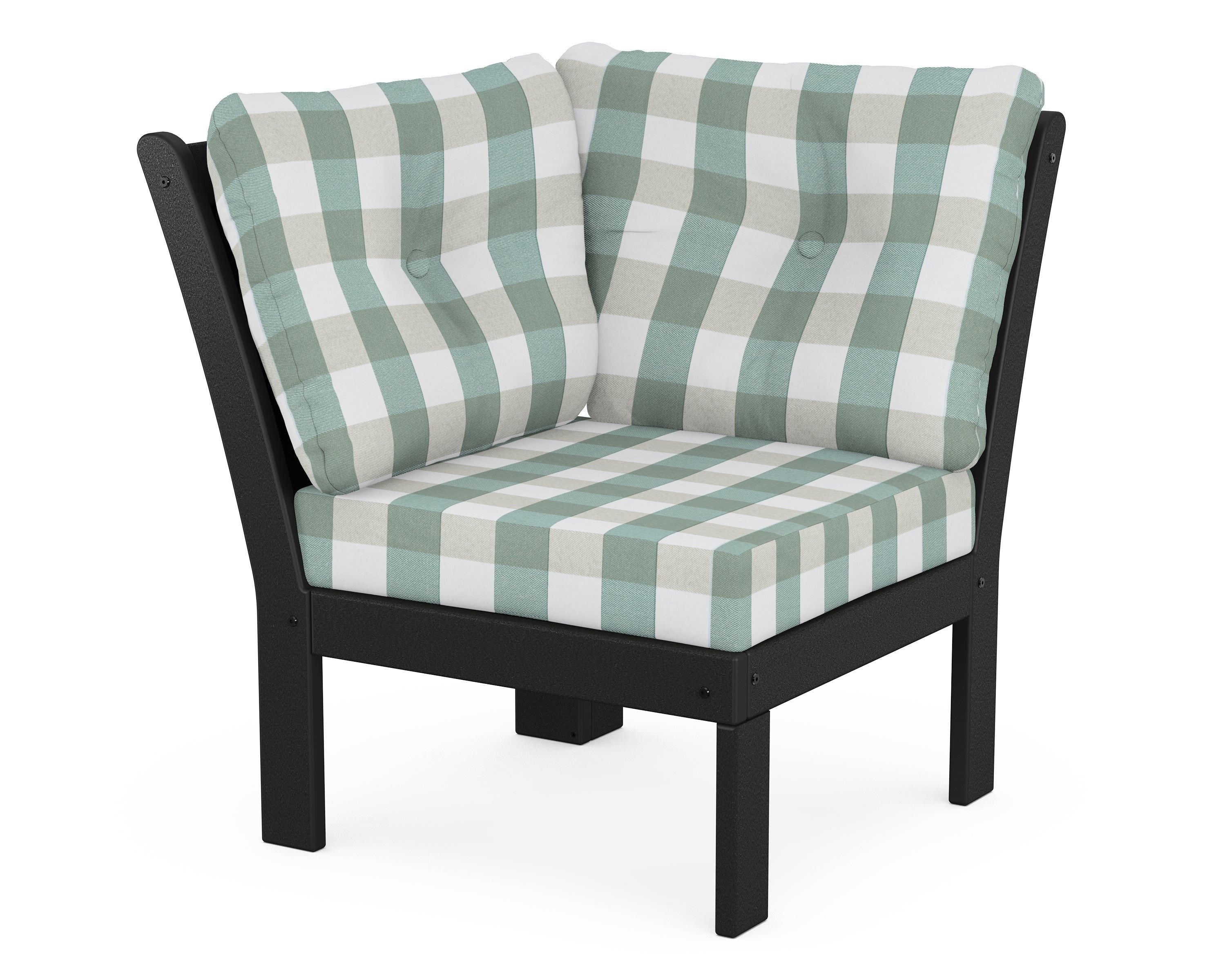 POLYWOOD® Vineyard Modular Corner Chair in Black / Buffalo Plaid Glacier Spa