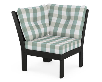 POLYWOOD® Vineyard Modular Corner Chair in Black / Buffalo Plaid Glacier Spa