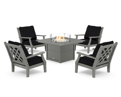 Country Living Wovendale 5-Piece Deep Seating Set with Fire Pit Table in Slate Grey / Midnight Linen