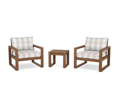 POLYWOOD® EDGE Sectional 3-Piece Deep Seating Set in Teak / Buffalo Plaid Dune Burlap