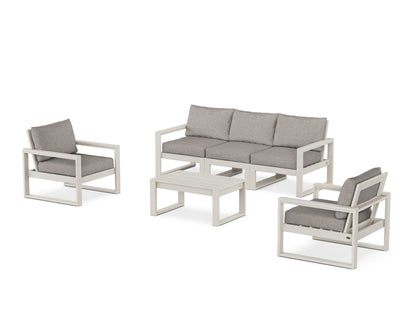 POLYWOOD® EDGE Sectional 4-Piece Deep Seating Set with Sofa in Sand / Weathered Tweed