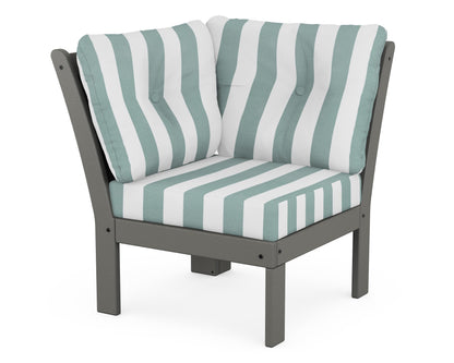 POLYWOOD® Vineyard Modular Corner Chair in Slate Grey / Cabana Stripe Glacier Spa