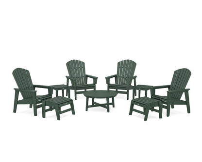 POLYWOOD® Nautical Grand Upright Adirondack 9-Piece Conversation Set in Green