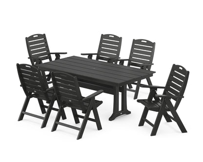 POLYWOOD® Nautical Highback 7-Piece Farmhouse Dining Set with Trestle Legs in Black