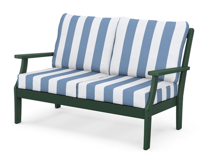 POLYWOOD® Braxton Deep Seating Loveseat in Green / Cabana Stripe Sky Blue