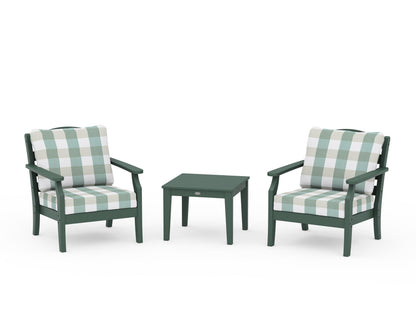 Draper James™ by  POLYWOOD® Savannah 3-Piece Deep Seating Set in Green / Buffalo Plaid Glacier Spa