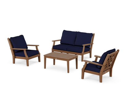 Country Living Wovendale 4-Piece Deep Seating Set with Loveseat in Teak / Navy