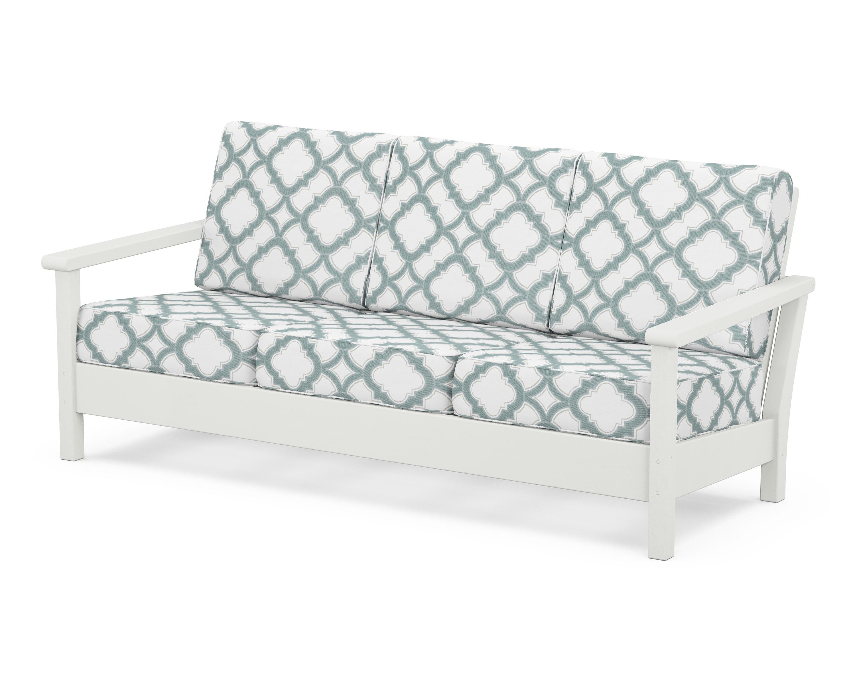 POLYWOOD® Harbour Deep Seating Sofa in Vintage White / Trellis Glacier Spa