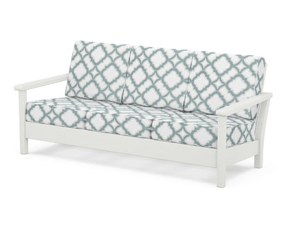 POLYWOOD® Harbour Deep Seating Sofa in Vintage White / Trellis Glacier Spa