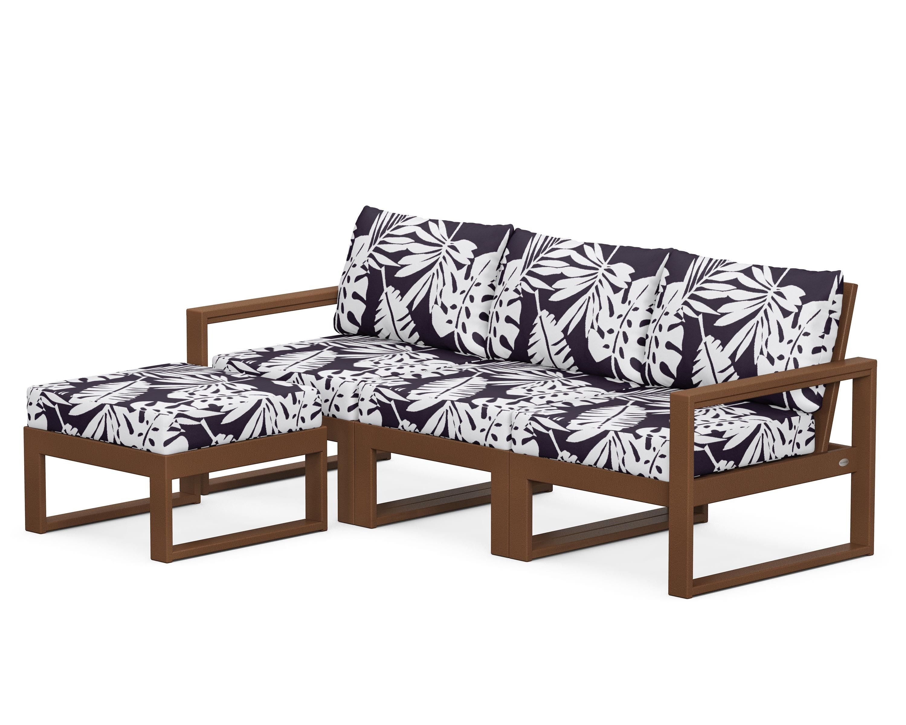POLYWOOD® EDGE 4-Piece Modular Deep Seating Set with Ottoman in Teak / Leaf Navy