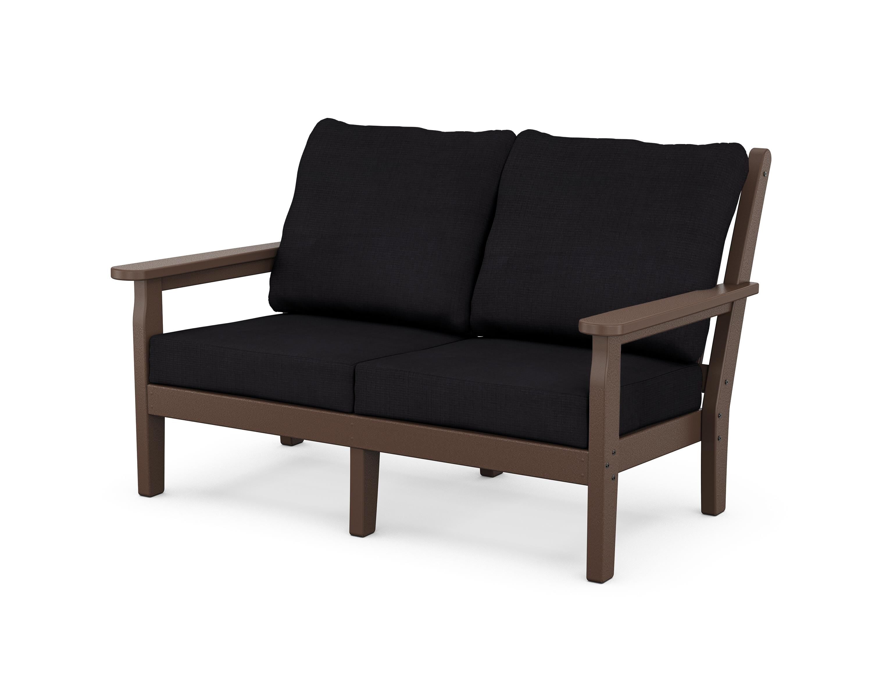 POLYWOOD® Chippendale Deep Seating Loveseat in Mahogany / Midnight Linen
