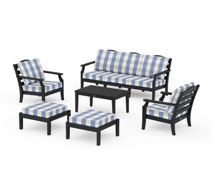 Draper James™ by  POLYWOOD® Savannah 6-Piece Lounge Sofa Set in Black / Buffalo Plaid Sky Blue