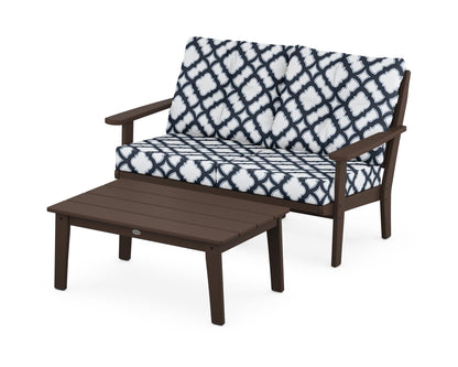 POLYWOOD® Lakeside 2-Piece Lounge Loveseat Set in Mahogany / Trellis Marine Indigo