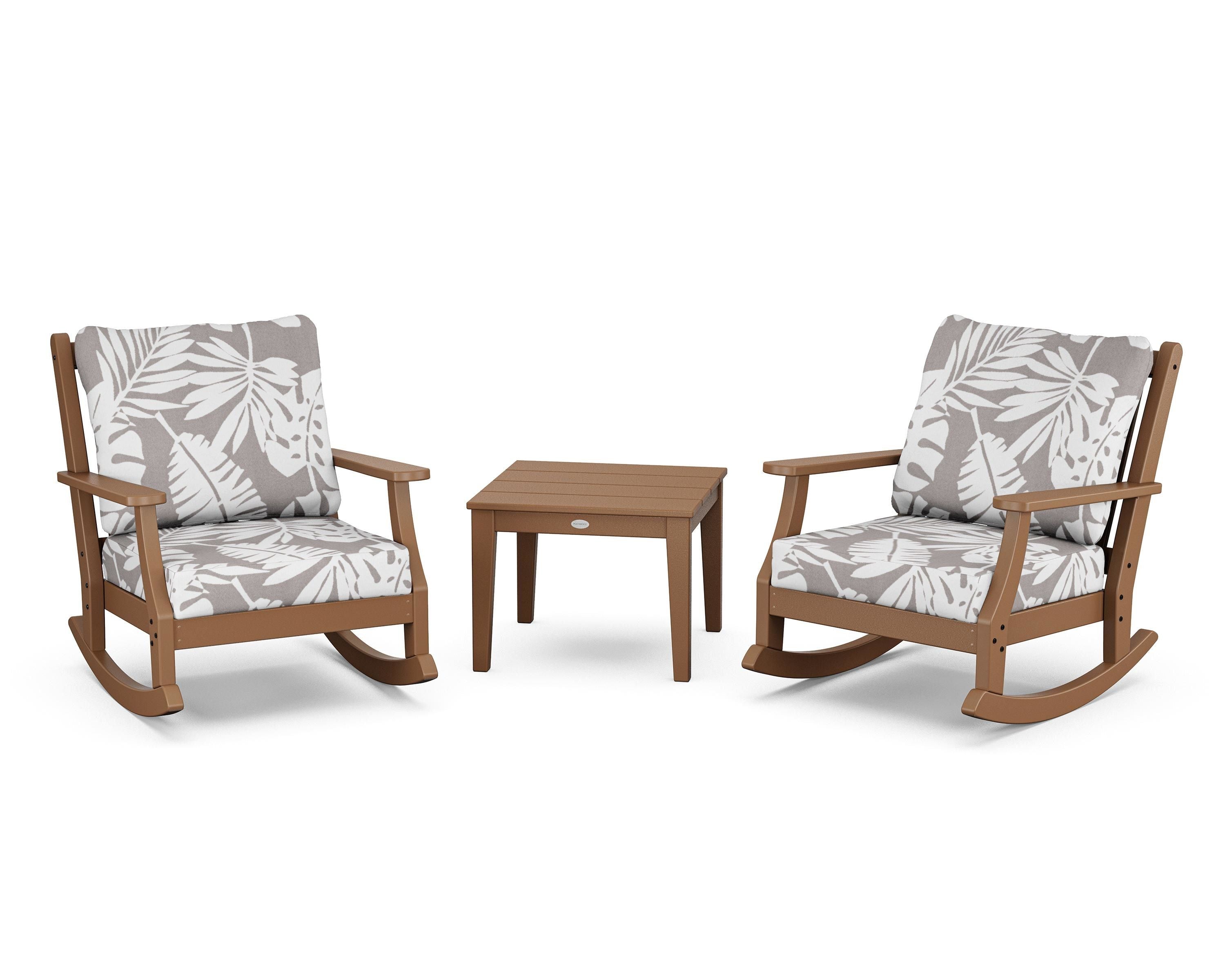 Country Living Wovendale 3-Piece Deep Seating Rocker Set in Teak / Leaf Grey Mist