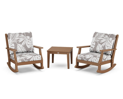 Country Living Wovendale 3-Piece Deep Seating Rocker Set in Teak / Leaf Grey Mist