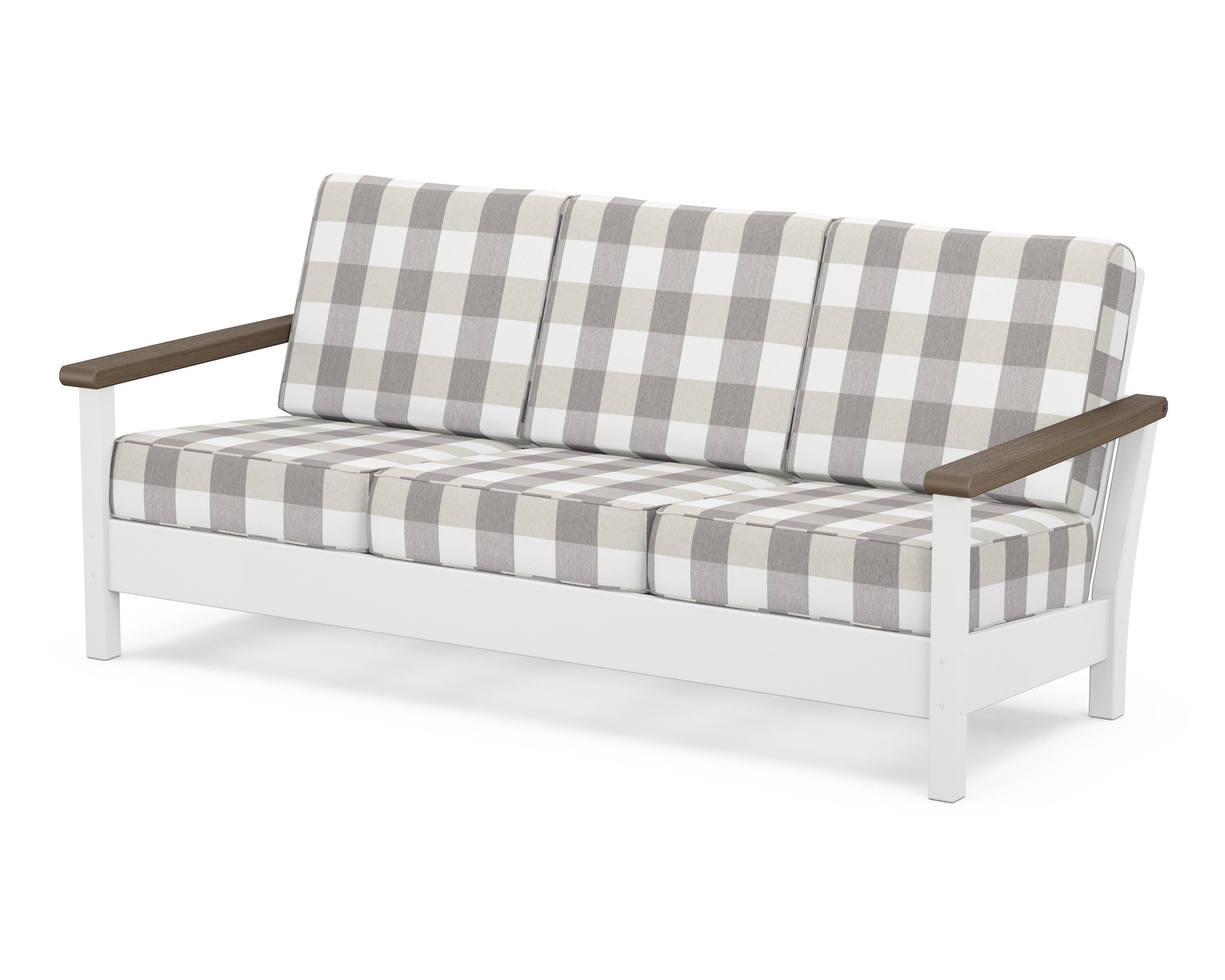 POLYWOOD® Harbour Deep Seating Sofa in White / Kona / Buffalo Plaid Grey Mist