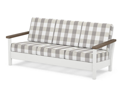 POLYWOOD® Harbour Deep Seating Sofa in White / Kona / Buffalo Plaid Grey Mist