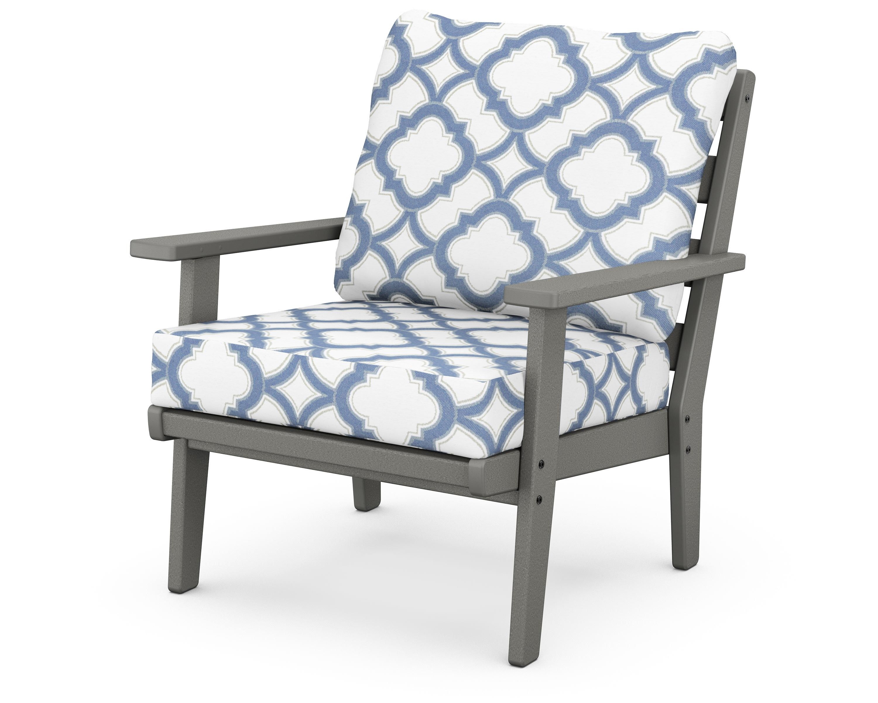 POLYWOOD® Grant Park Deep Seating Chair in Slate Grey / Trellis Sky Blue