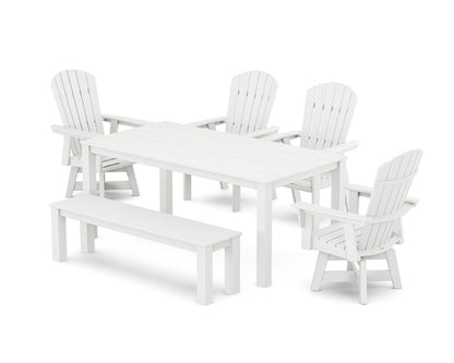 POLYWOOD® Nautical Curveback Adirondack Swivel 6-Piece Parsons Dining Set with Bench in White