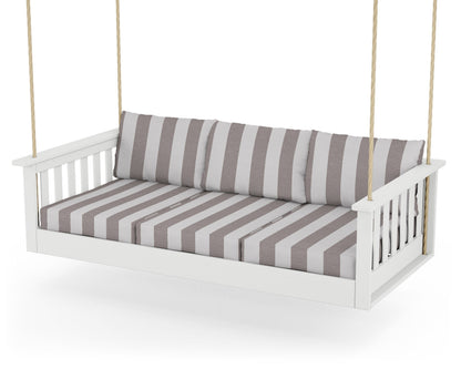 POLYWOOD® Vineyard Daybed Swing in White / Cabana Stripe Grey Mist
