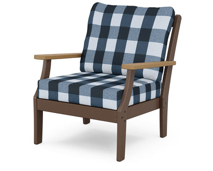 POLYWOOD® Braxton Deep Seating Chair in Mahogany / Natural / Buffalo Plaid Marine Indigo