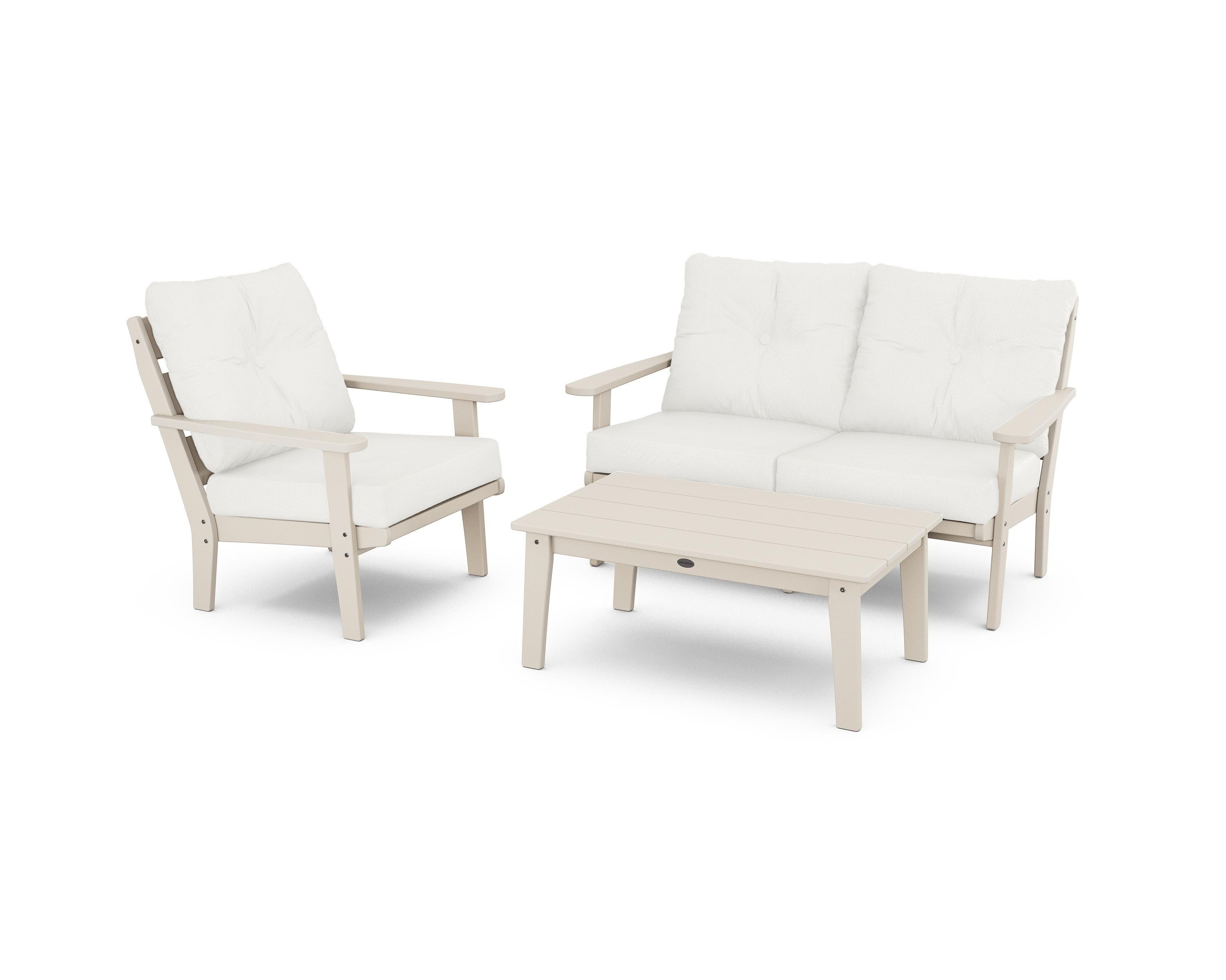 POLYWOOD® Lakeside 3-Piece Deep Seating Set in Sand / Natural Linen