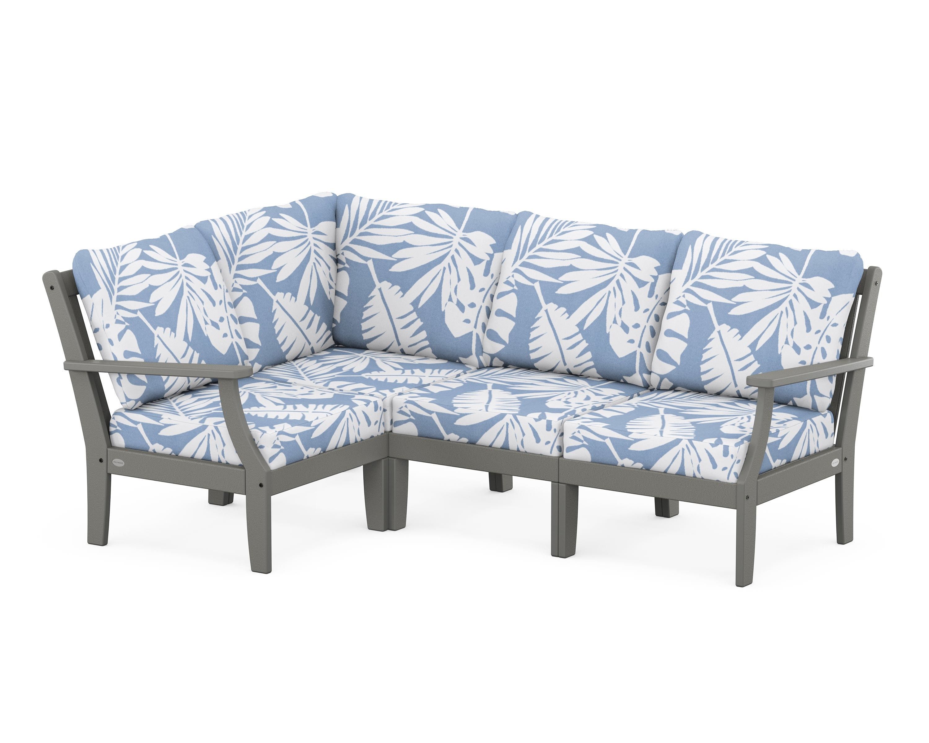 POLYWOOD® Braxton Modular 4-Piece Deep Seating Set in Slate Grey / Leaf Sky Blue