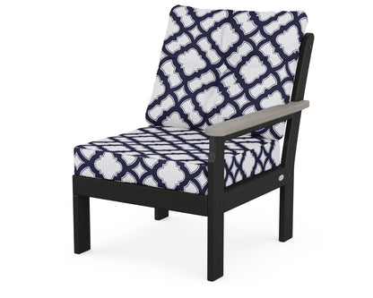 POLYWOOD® Vineyard Modular Right Arm Chair in Black / Driftwood / Trellis Navy