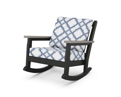 POLYWOOD® Chippendale Deep Seating Rocking Chair in Black / Driftwood / Trellis Sky Blue