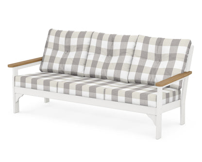 POLYWOOD® Vineyard Deep Seating Sofa in White / Natural / Buffalo Plaid Grey Mist