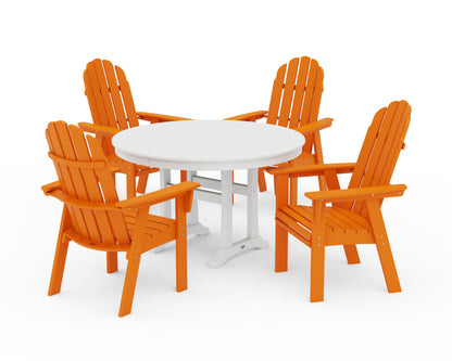POLYWOOD® Vineyard Curveback Adirondack 5-Piece Nautical Trestle Dining Set in Tangerine / White