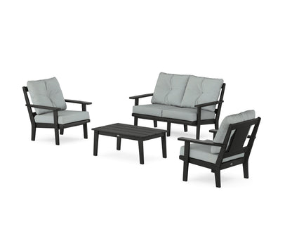 POLYWOOD® Prairie 4-Piece Deep Seating Set with Loveseat in Black / Spa