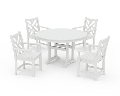 POLYWOOD® Chippendale 5-Piece Nautical Trestle Dining Arm Chair Set in White