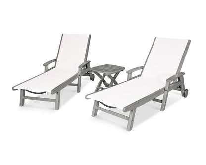 POLYWOOD® Coastal 3-Piece Wheeled Chaise Set in Slate Grey / White Sling