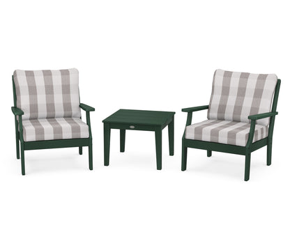 POLYWOOD® Braxton 3-Piece Deep Seating Set in Green / Buffalo Plaid Grey Mist