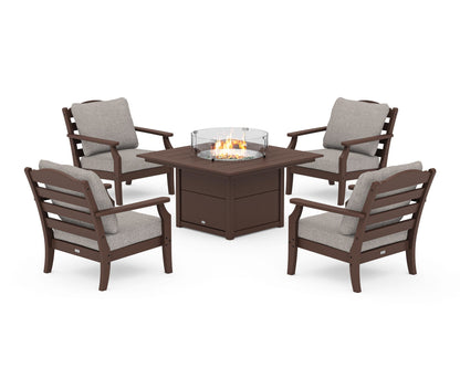 Draper James™ by  POLYWOOD® Savannah 5-Piece Deep Seating Set with Fire Pit Table in Mahogany / Weathered Tweed