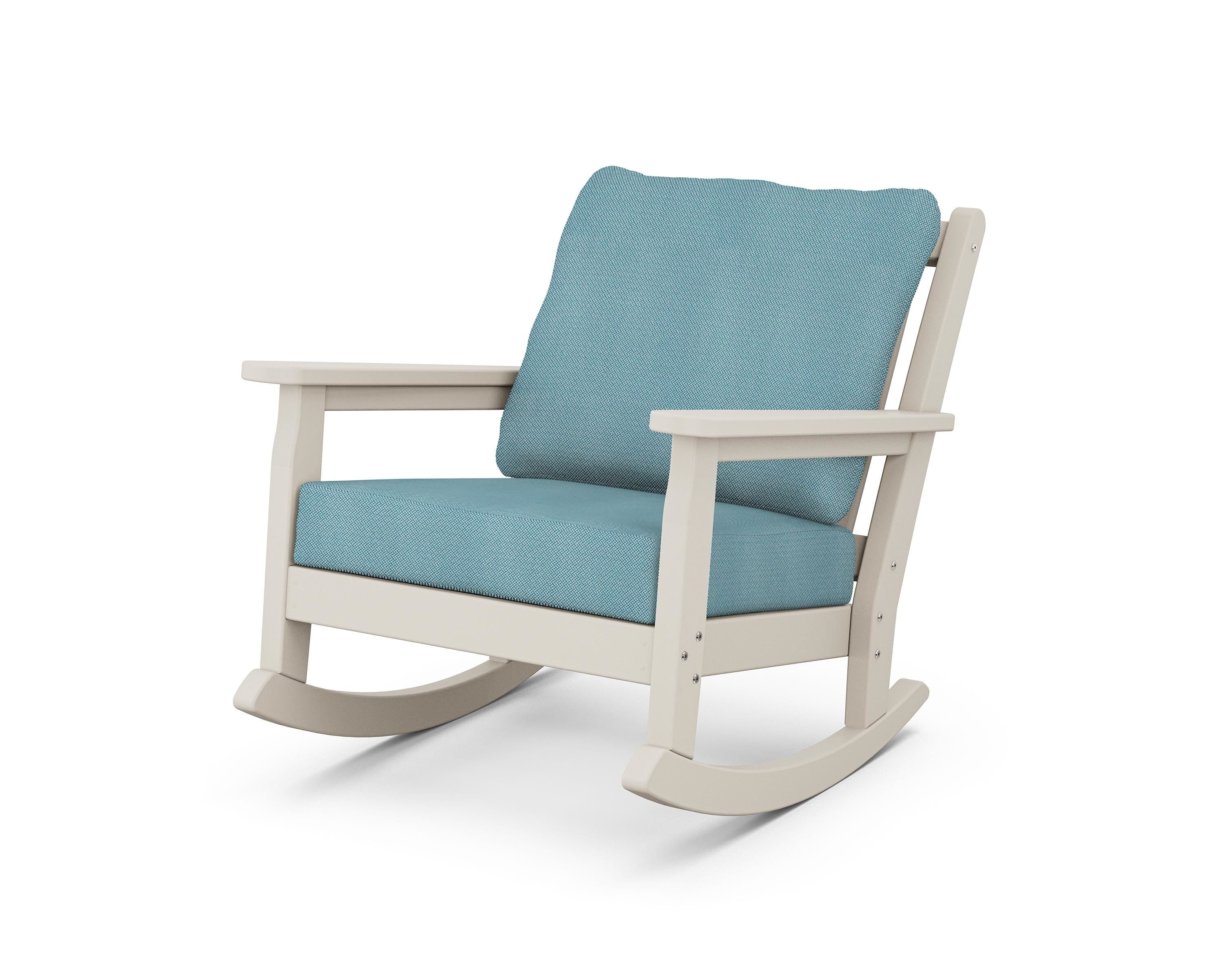 POLYWOOD® Chippendale Deep Seating Rocking Chair in Sand / Lattice Sky Blue