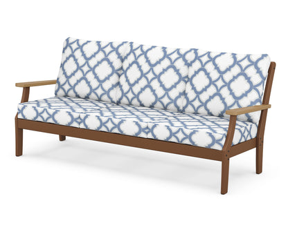POLYWOOD® Braxton Deep Seating Sofa in Teak / Natural / Trellis Sky Blue