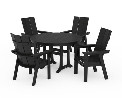 POLYWOOD® Modern Curveback Adirondack 5-Piece Nautical Trestle Dining Set in Black