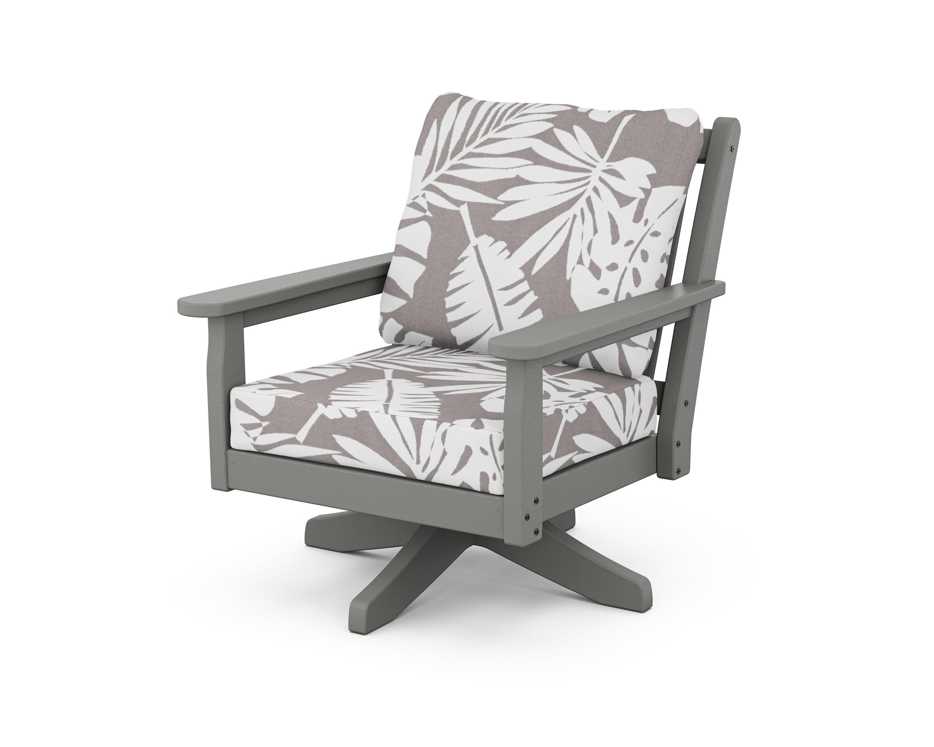 POLYWOOD® Chippendale Deep Seating Swivel Chair in Slate Grey / Leaf Grey Mist