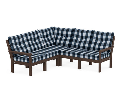 POLYWOOD® Vineyard 5-Piece Sectional in Mahogany / Buffalo Plaid Marine Indigo