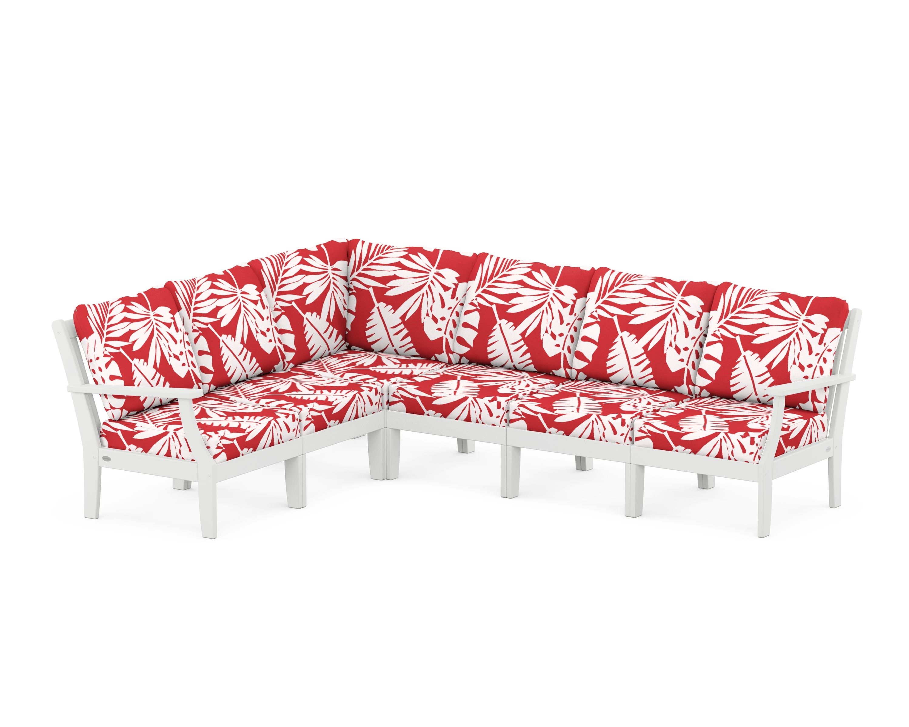 POLYWOOD® Braxton Modular 6-Piece Deep Seating Set in White / Leaf Crimson