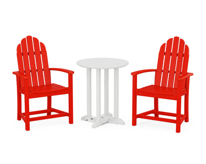 POLYWOOD® Classic Adirondack 3-Piece Round Bistro Dining Set in Sunset Red / White