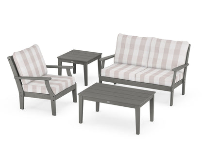 POLYWOOD® Braxton 4-Piece Deep Seating Set in Slate Grey / Buffalo Plaid Dune Burlap