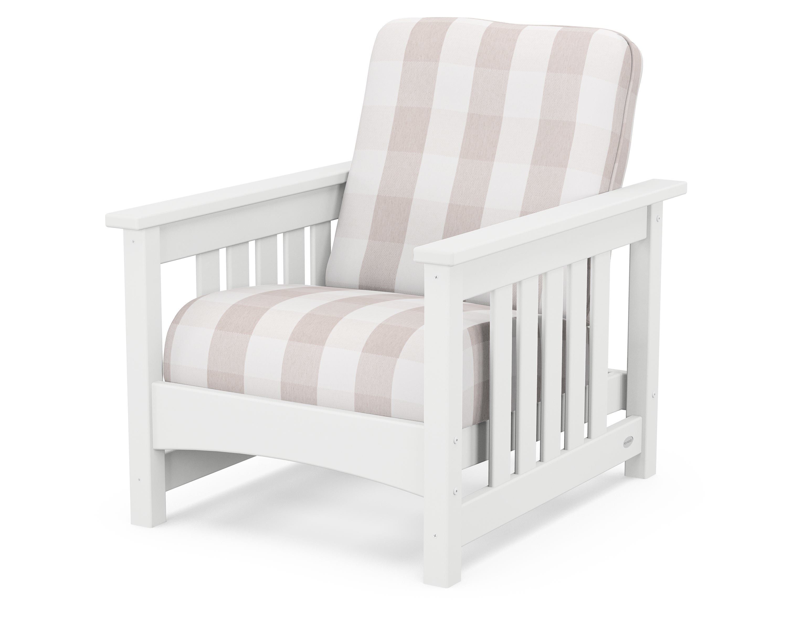 POLYWOOD® Club Mission Chair in White / Buffalo Plaid Dune Burlap