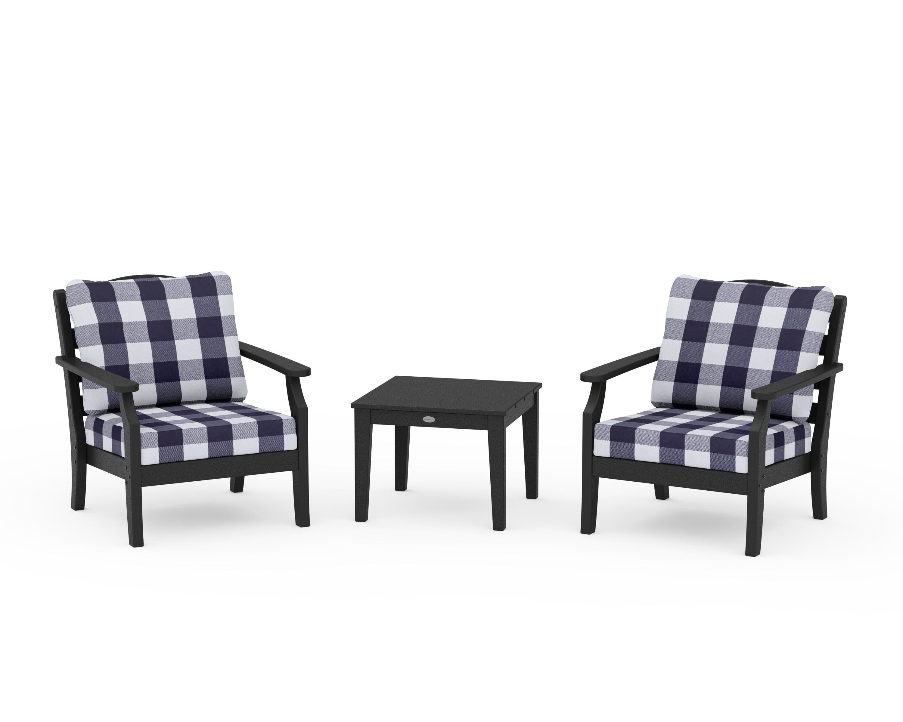 Draper James™ by  POLYWOOD® Savannah 3-Piece Deep Seating Set in Black / Buffalo Plaid Navy